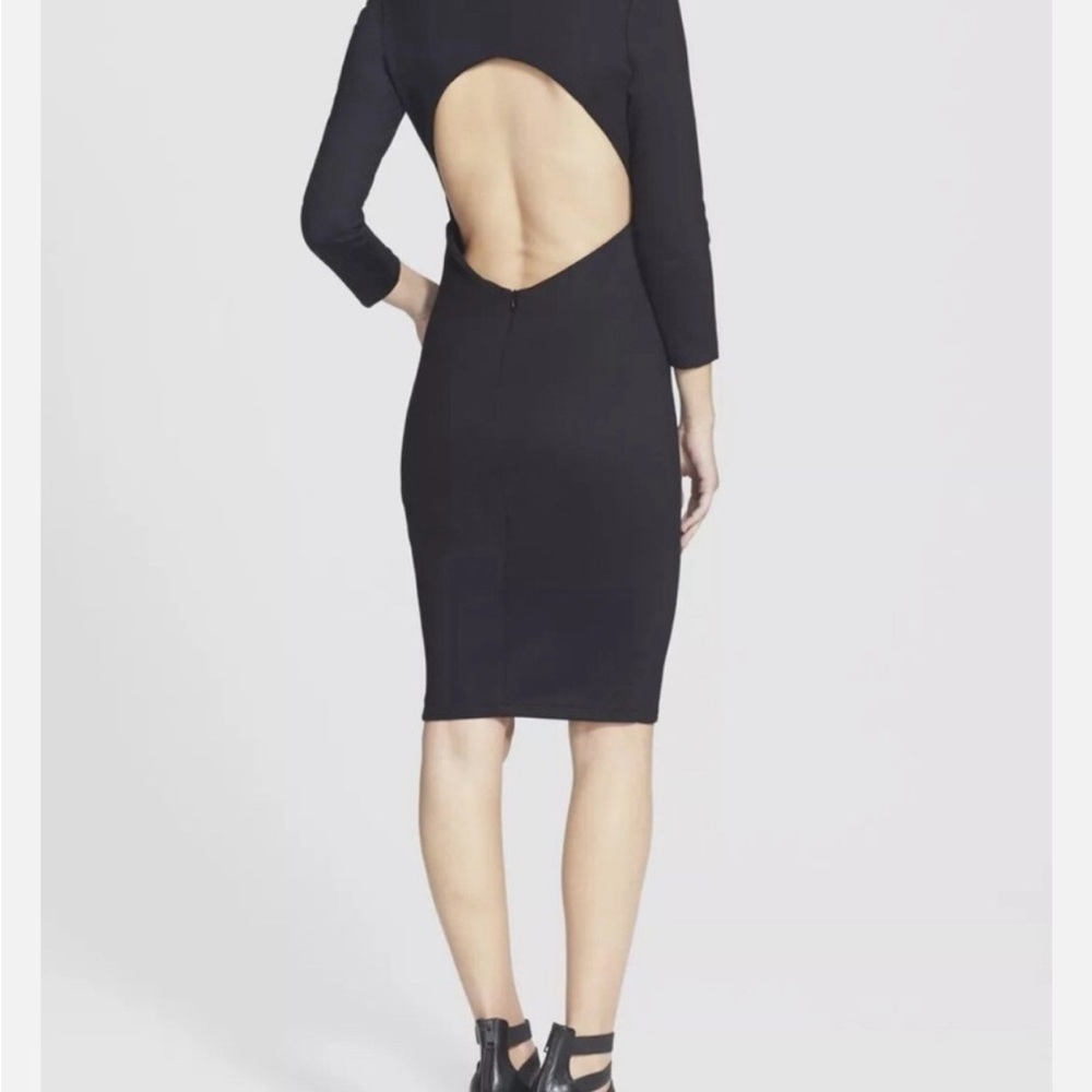 Myne Black Long Sleeve Open-Back Dress